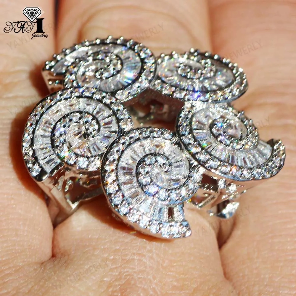 YaYI кольцо с голубым кристаллом 14 CT зеленый циркон серебряного цвета обручальные кольца Свадебные Кольца Сердце Девушки вечерние кольца Подарки 966