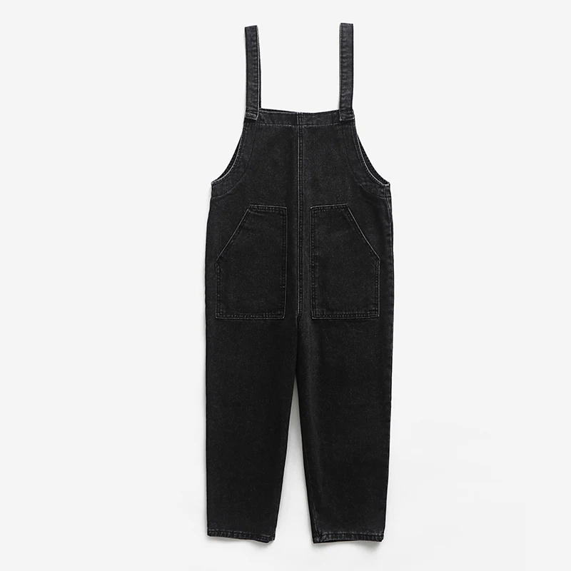 Black Jumpsuit Autumn Women 2018 New Loose Wide Leg Streewear Denim Overalls 4 Pockets Fashion Cool Jeans Jumpsuits | Женская одежда