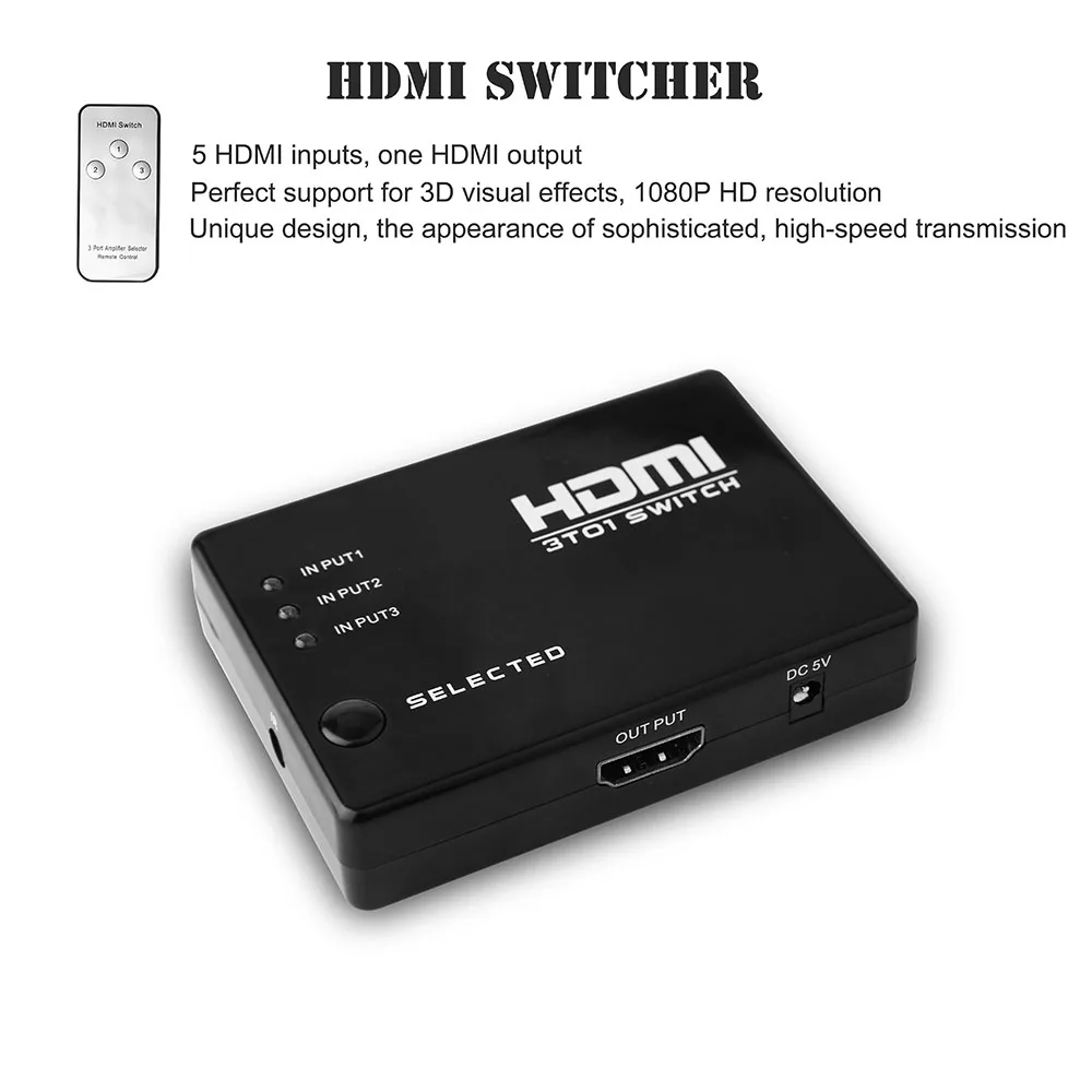 Горячая Распродажа 3x1 5x1 3-5-порт 1080P видео HDMI коммутатор с ИК-пультом дистанционного управления для HDTV PS3 DVD Sup порт s 3D