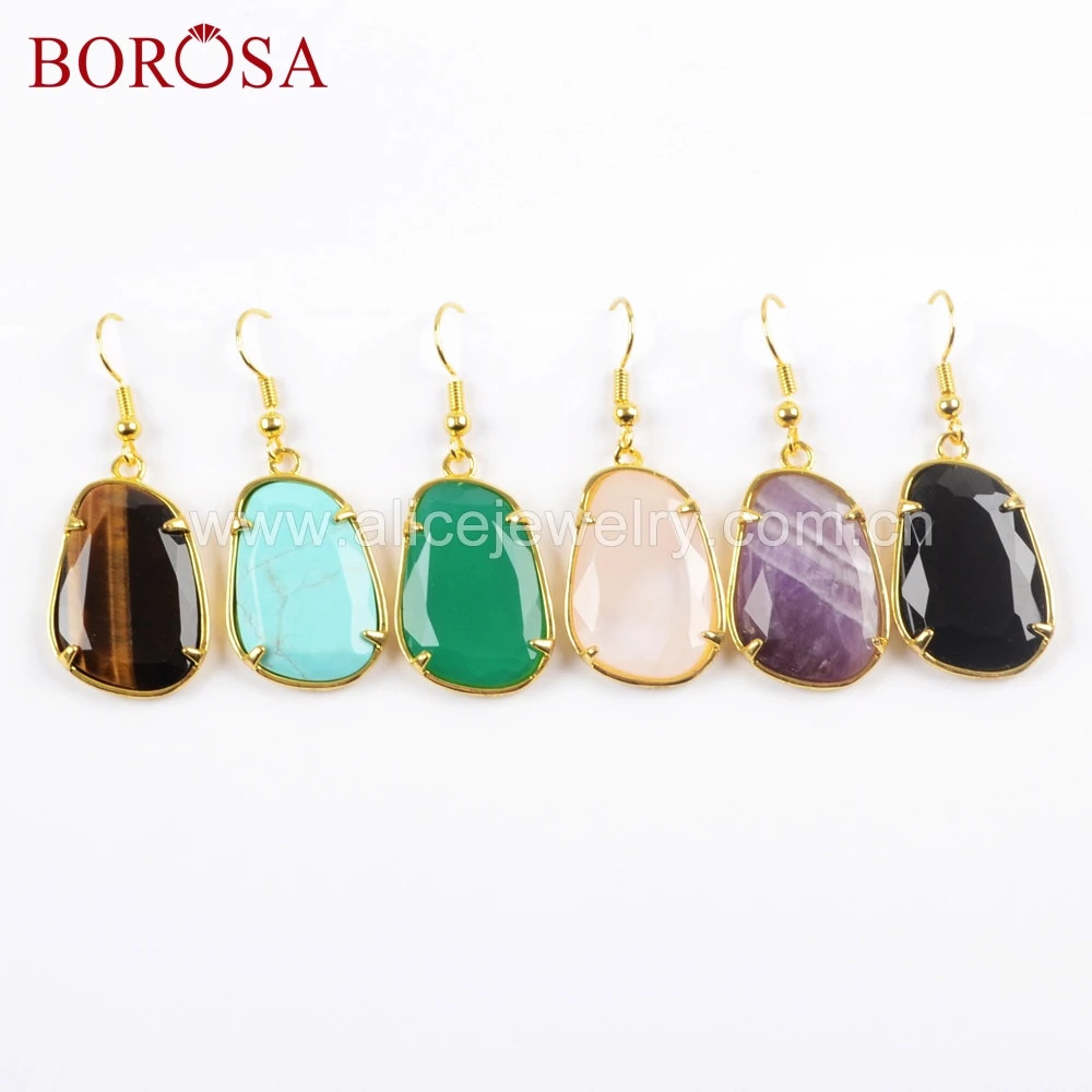 BOROSA 5/10 пар натуральные многофункциональные граненые камни золотого цвета серьги