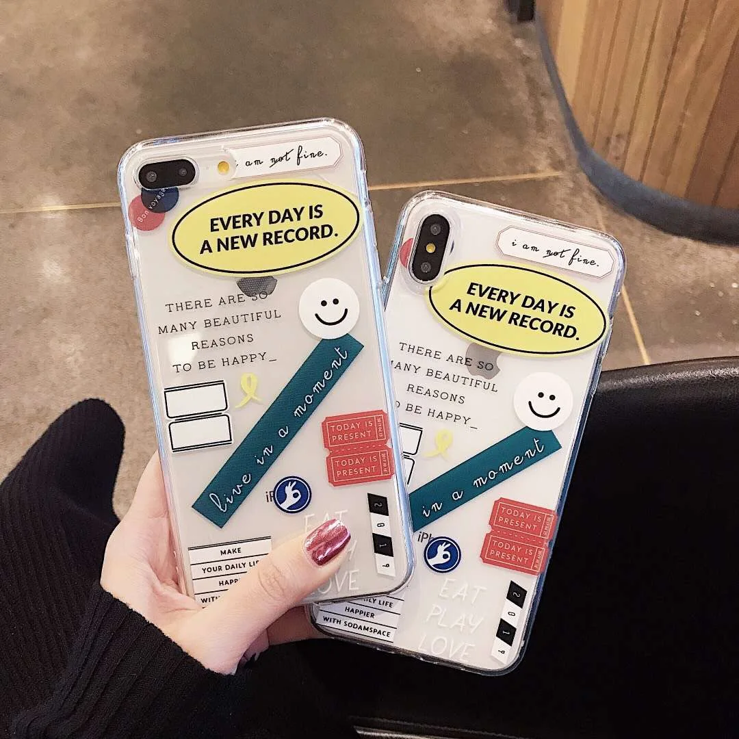 INS корейский текст английский улыбка этикетка чехол для телефона iphone Xs max Xr X 6 6s 7 8