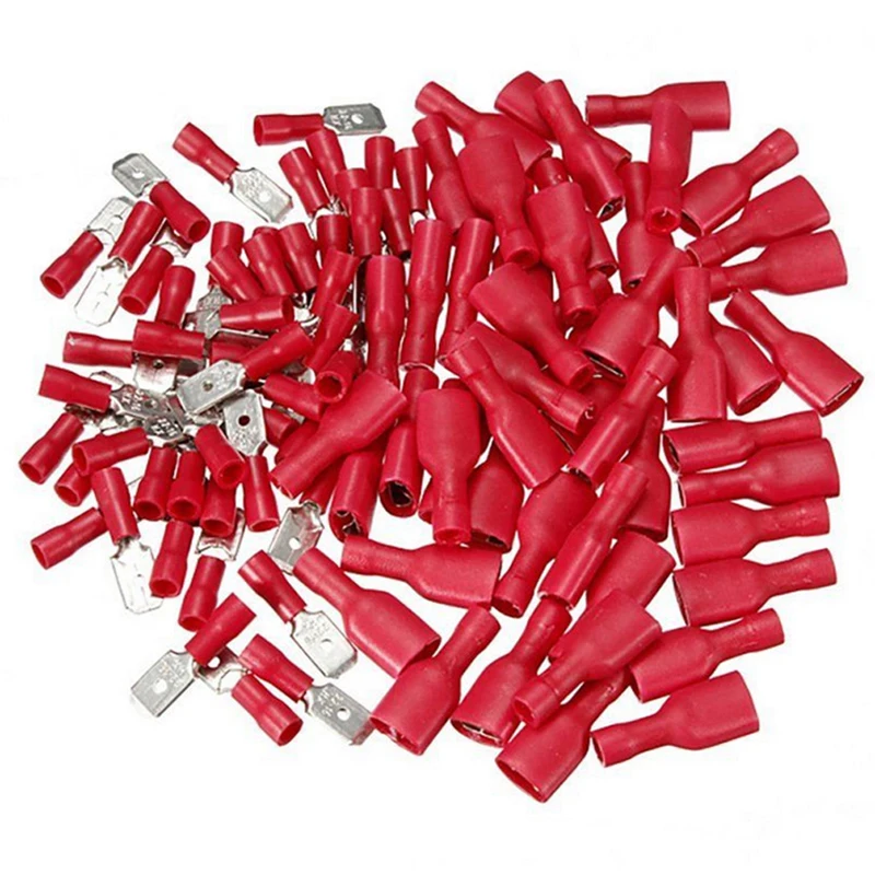 

100pcs Red Insulated Spade Electrical Connector Terminal Male/Female Kit H02