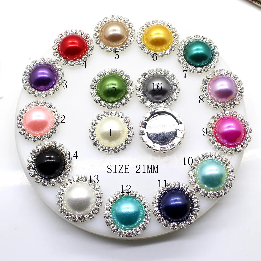 ZMASEY Fashion New 10Pcs/lot  21mm rhinestones diamond button Mix Color Pearl button Wedding DIY Handwork Sewing girl hair Decor