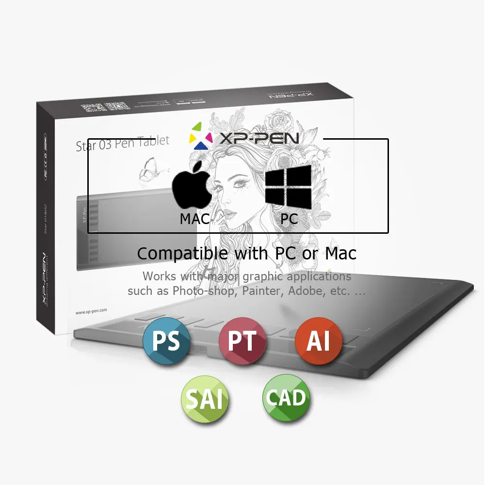 XP-Pen Star03 Графический Планшет Цифровой планшет для рисования Комплект с Перчаткой и Защитной Пленкой