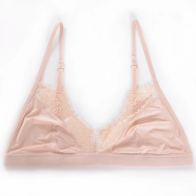 skin pink single bra Модный Ультра-тонкий беспроводной бюстгальтер, сексуальный глубокий v-образный вырез, кружевное однобортное удобное летнее женское нижнее белье - Цвет: skin pink single bra