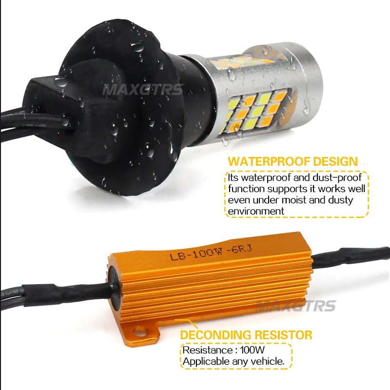 2x Двухцветные светодиодные лампы 42SMD 2835 T20 7440 W21W для передних поворотных огней