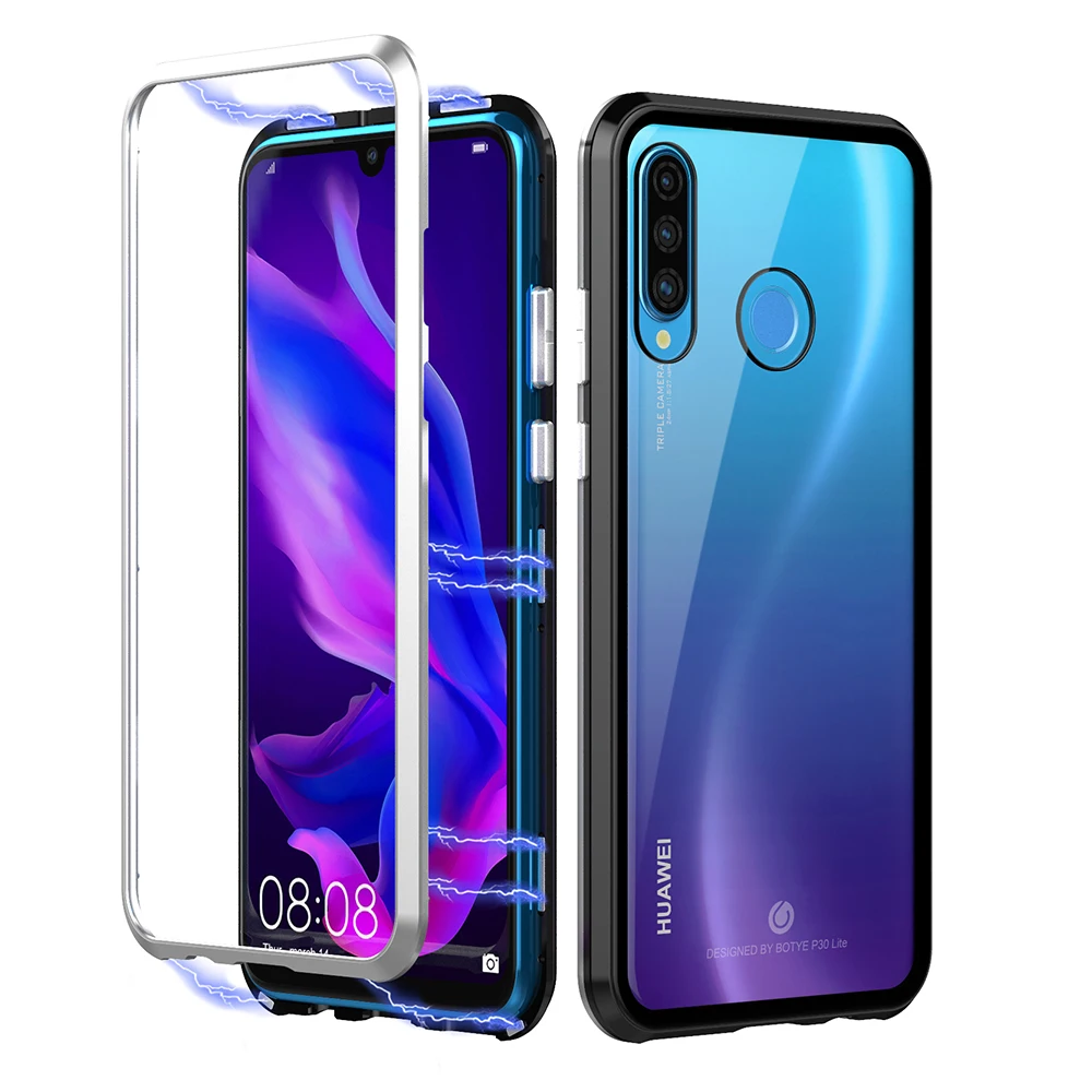 Роскошный магнитный металлический бампер чехол для huawei P30 Pro чехол 360 прозрачное стекло полный корпус чехол для телефона для huawei P30 P30 lite