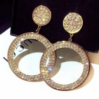 rhinestone chain hoop earrings for women elegant metal circle earrings fashion jewelry pendientes big geo pendant earring