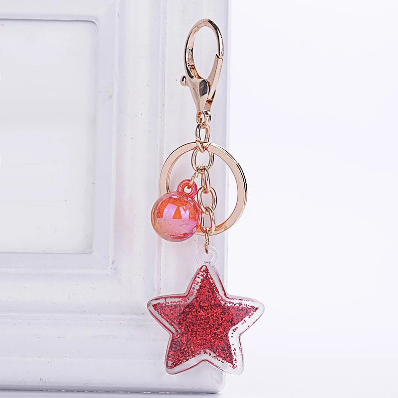 Fashion Five-Pointed Star Acrylic Move Sequin Pentagram Keychain Girl Backpack Pendant Key Ring Girlfriend Couple Gift | Украшения и