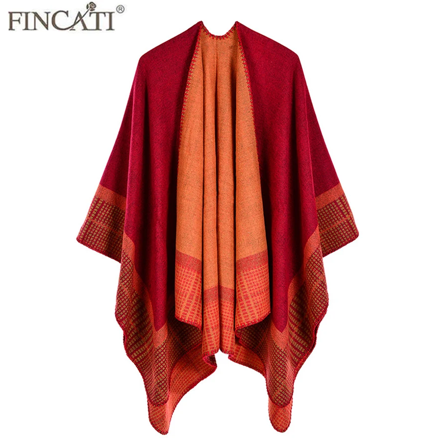 

Women Autumn Scarves Large Poncho Cardigans Christmas Gift Soft Lady Outwear Clothes Tops Contrast Color Simple Style 130*150 cm