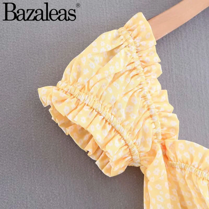 Женское платье с короткими рукавами желтое цветочным принтом на пуговицах