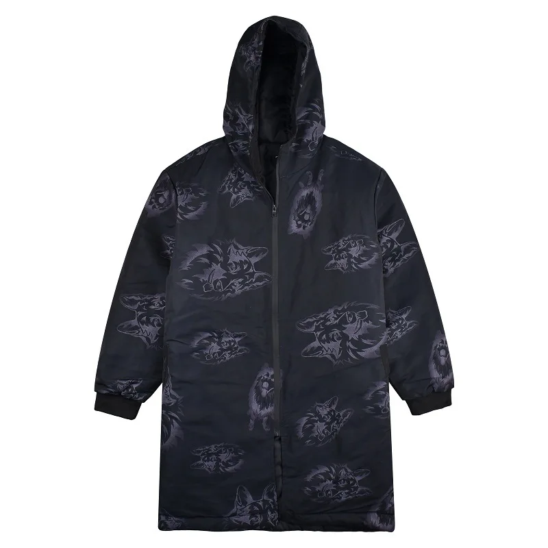 Black Очень большой размер, L-6XL, 7XL, длинное пальто с капюшоном, парка, мужская куртка, зимняя, свободная, теплая, с принтом, хлопковая куртка для 150 кг, мужская одежда - Цвет: Black