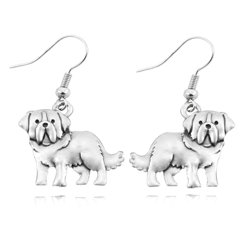 

Vintage Silver Color Saint St.Bernard Dog Pet Charm Drop Earrings brinco Boho Big Statement Earrings For Women Best Friend Gift