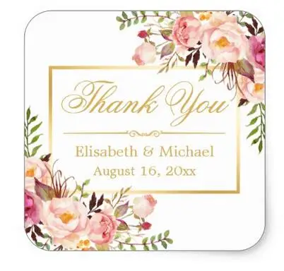

1.5inch Elegant Chic Floral Gold Frame Thank You Square Sticker
