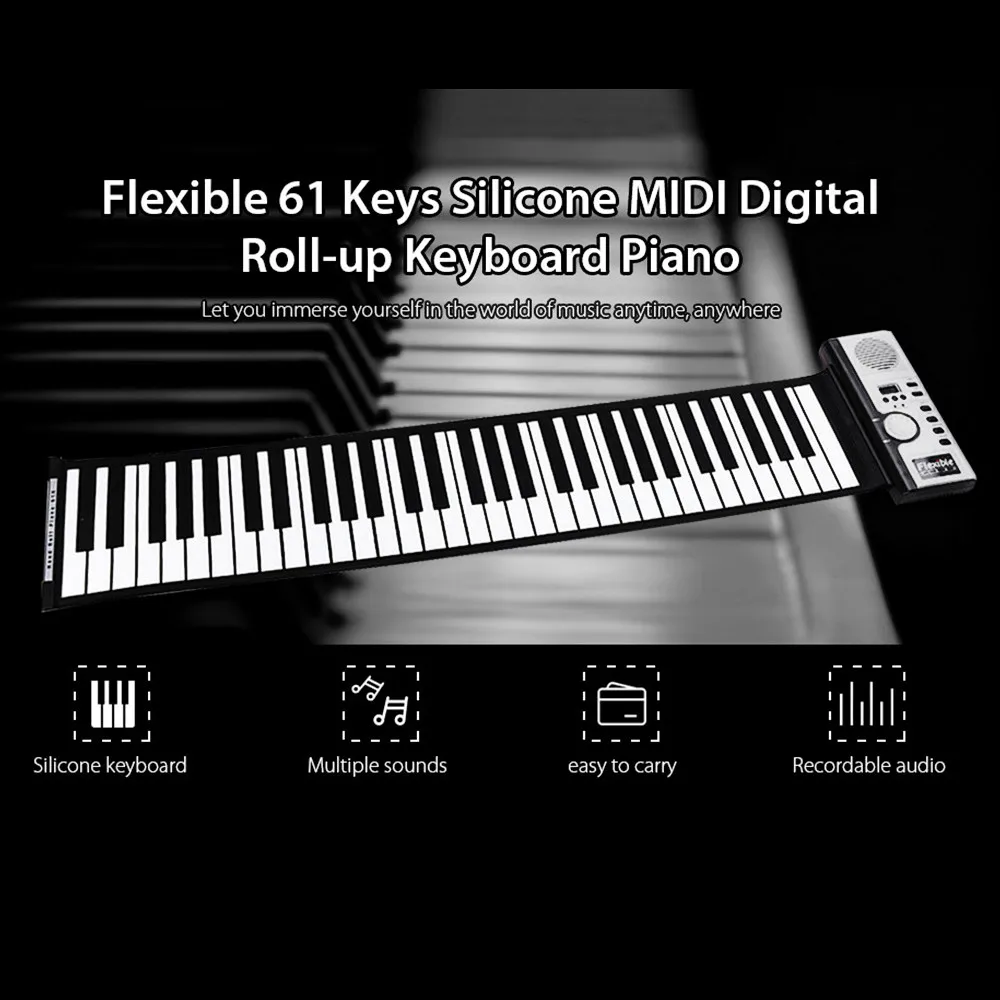 Гибкая 61 клавиша силиконовая MIDI цифровая рулонная клавиатура фортепиано