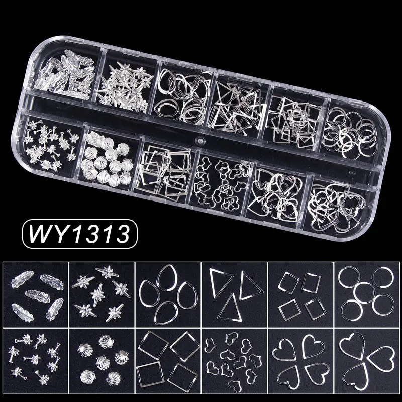 WY1313 Медные заклепки для ногтей, Стразы AB в стиле панк, 3D украшения для ногтей, цепочки, аксессуары для ногтей, жемчуг русалки, микро бусины - Цвет: WY1313