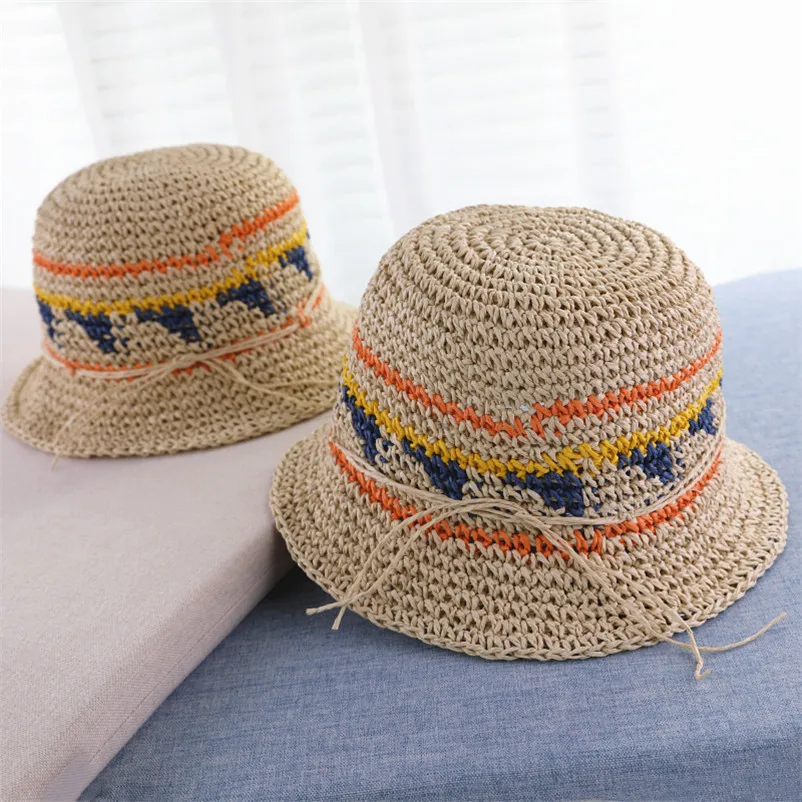 Шляпа соломенная с волнистым узором для мальчиков и девочек регулируемая
