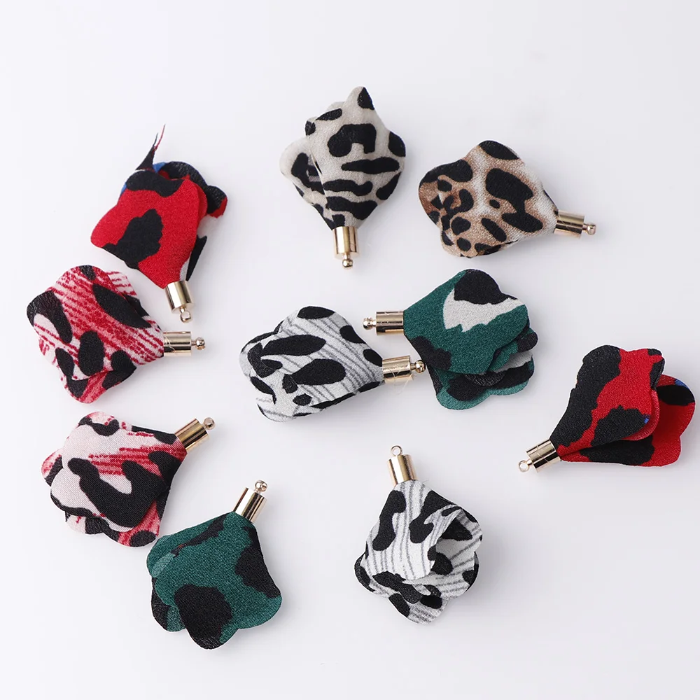 10 шт./упак. Леопардовый цветок смешанных цветов ткани кружева кисточка кулон