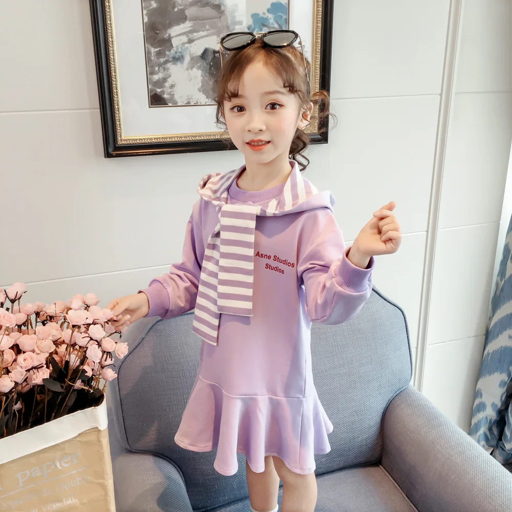 Baby Girls Dress Children Long Sleeve Striped Hooded Dresses Kids Cute Spring Autumn Casual Clothes | Детская одежда и обувь