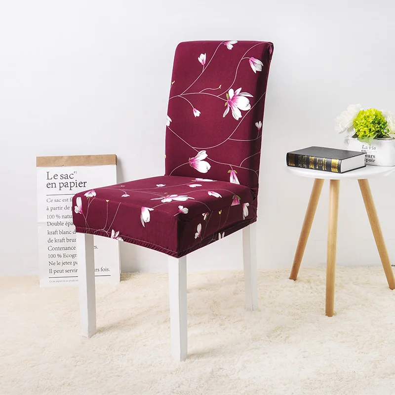 Wine Flower Dining Chair Cover Spandex Universal Printed Kitchen Removable Seat Cover for Banquet Restaurant Party Chair Slipcover 1PC - Цвет: Wine Flower