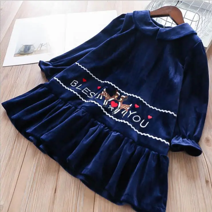 New Autumn Baby Kids Embroidery Velour Long Sleeve Dresses 2018 Girls Elegant Dress 5 pcs/lot Wholesale Free Shipping | Детская одежда