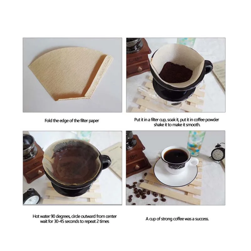 100pcs Wooden Original Hand Drip Paper Filter Espresso Coffee Filters Tea Tools Cake Cup Bowl |