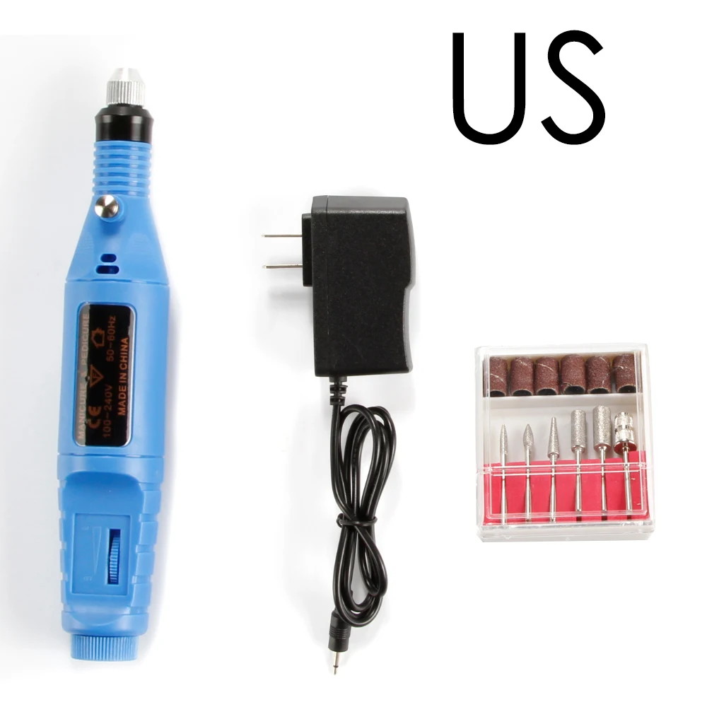 blue US Электрический аппарат для маникюра, педикюра, сверло для ногтей, фрезы для ногтей, для дизайна ногтей, для удаления кутикулы, акриловый гель, машина для удаления, EU/US Plug - Цвет: blue US
