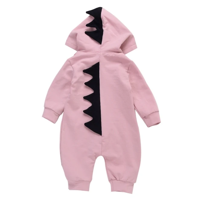 Pink Костюм с капюшоном для новорожденных мальчиков и девочек с объемным рисунком динозавра; Однотонный теплый комбинезон; сезон весна-осень; хлопковый комбинезон для новорожденных; спортивный костюм - Цвет: Pink