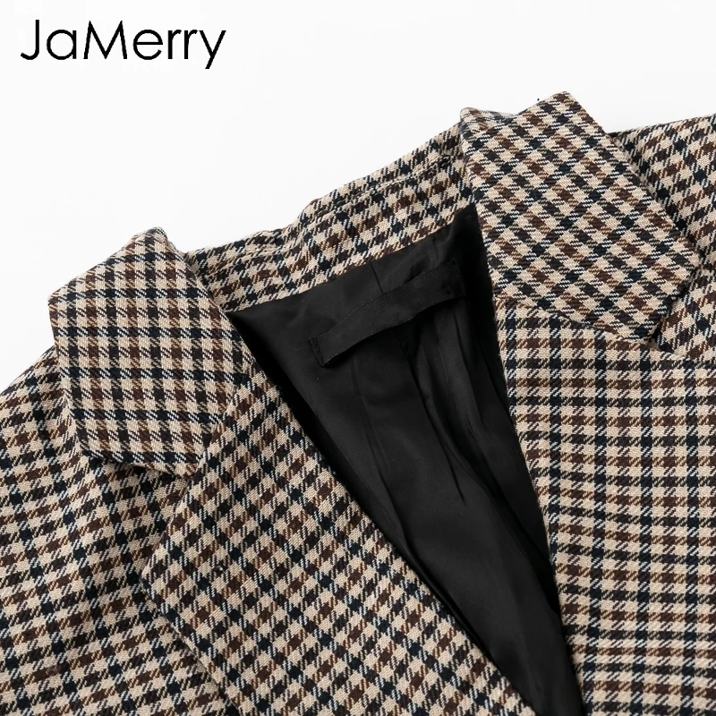 JaMerry модный двубортный клетчатый Блейзер femme с длинным рукавом офисная Куртка Блейзер feminino Повседневный весенне-осенний Блейзер Женский