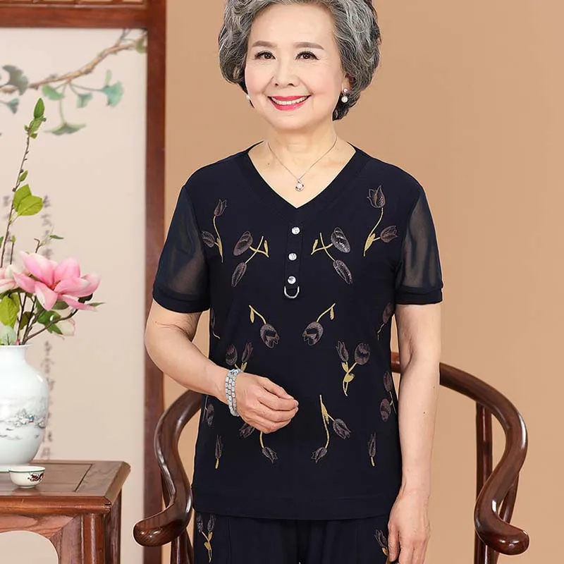 Среднего возраста Женская летняя обувь принтом костюм с коротким рукавом P8216 |