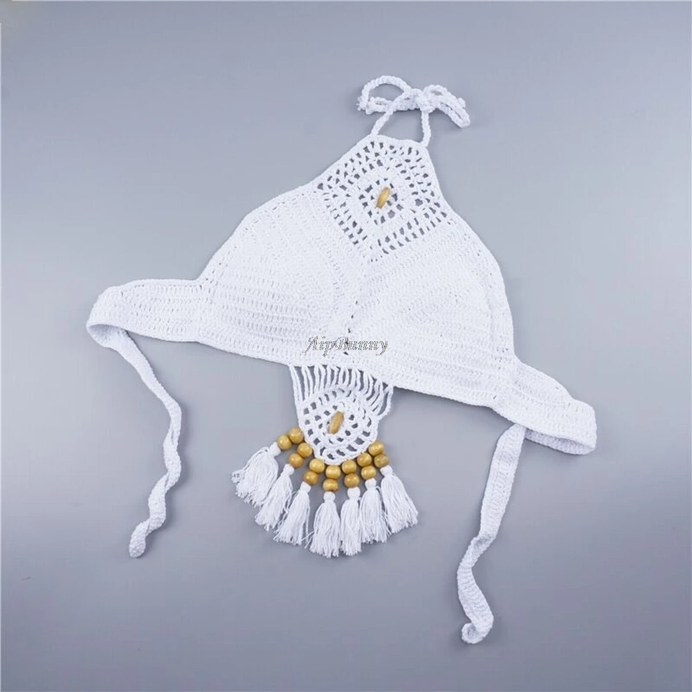 Вязаный купальник femme с высокой горловиной женский maillot de bain бикини топы вязаный купальный костюм с завязкой на спине купальник - Цвет: Белый