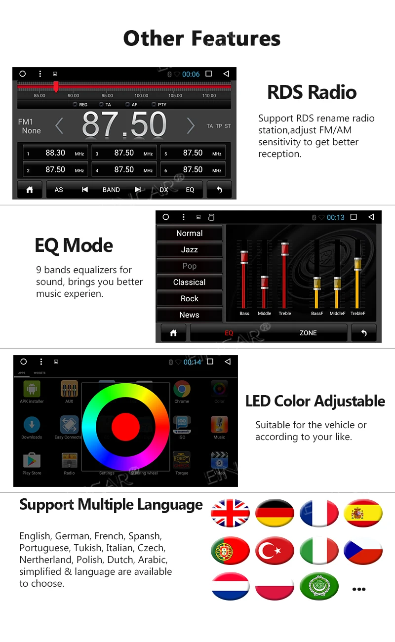 Беспроводная камера заднего вида 2 Din Восьмиядерный 7 &quotAndroid 1 в приборной головке