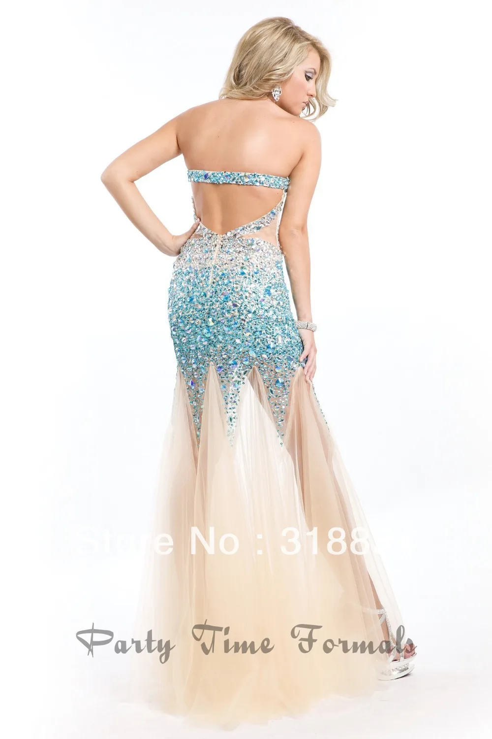 2014 Hot Sale Black Tulle Evening Dresses See through Low Back Mermaid Full Crystals Floor Length Formal Prom Dress Gown 2014|gown