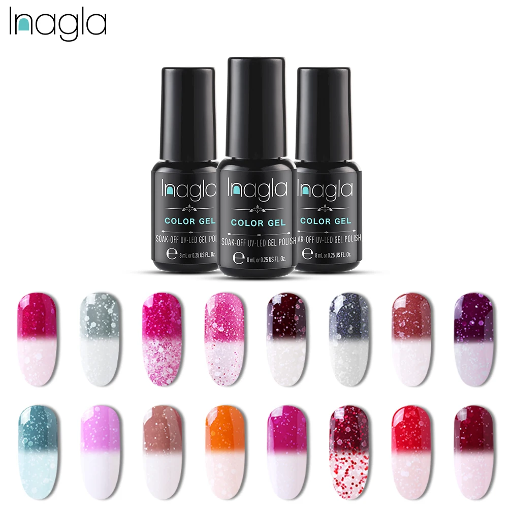 

Inagla 8ml Snowy Temperature Change Nail Gel Thermal Nail Gel Polish Soak Off UV Color Change Nail Art Gel Lacquer Varnish