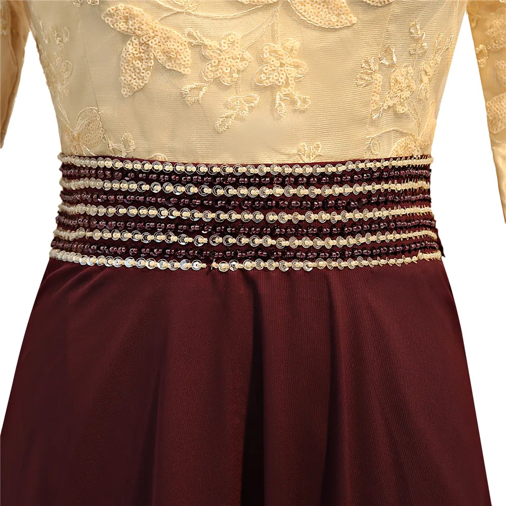 

Purple Muslim Evening Dresses A-line Long Sleeves Chiffon Sequins Beaded Islamic Dubai Abaya Scarf Saudi Arabia