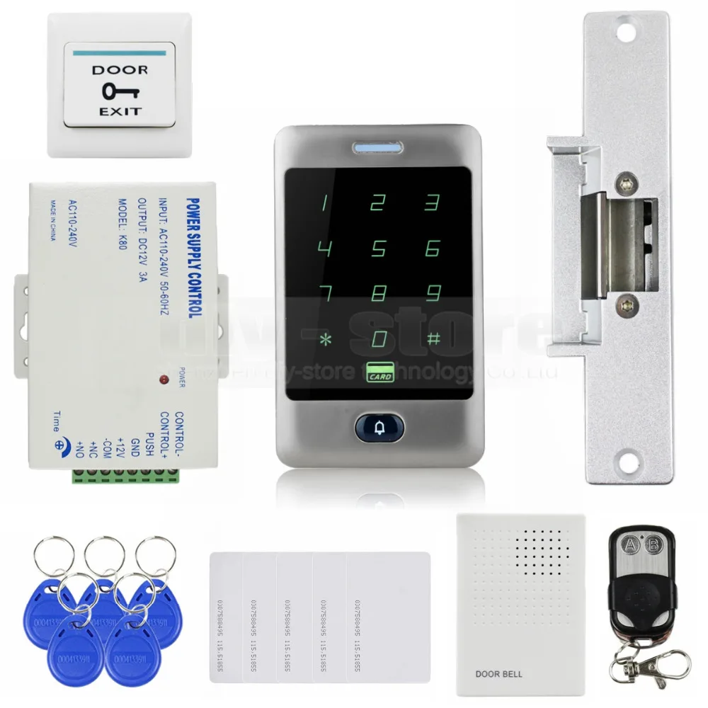 DIYSECUR 125 кГц RFID считыватель Пароль Клавиатура + Strike Lock дверной звонок пульт