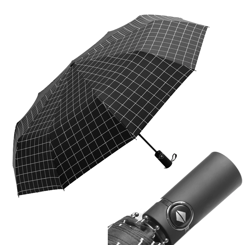 

10K Windproof Full Automatic Umbrella Rain Woman Three Folding Umbrella For Man Business Black Coating Sun Umbrellas Corporation