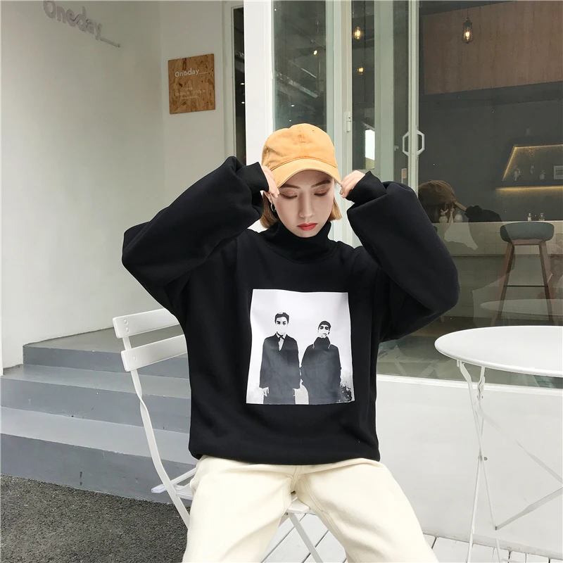 YouGeMan зимние теплые толстовки для женщин Одежда корейский Ulzzang Harajuku Бархат Водолазка пуловер кофты женские свободные топы