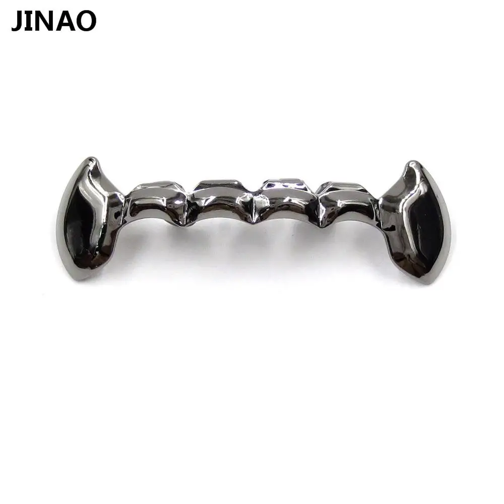 Набор для гриля JINAO Fang, 24 k, Розовая позолота, покрытие половинными зубами, Дракула, вампирские клыки, тонкие грили, Золотая Верхняя и нижняя гриля, набор для зубов - Окраска металла: Black Bottom