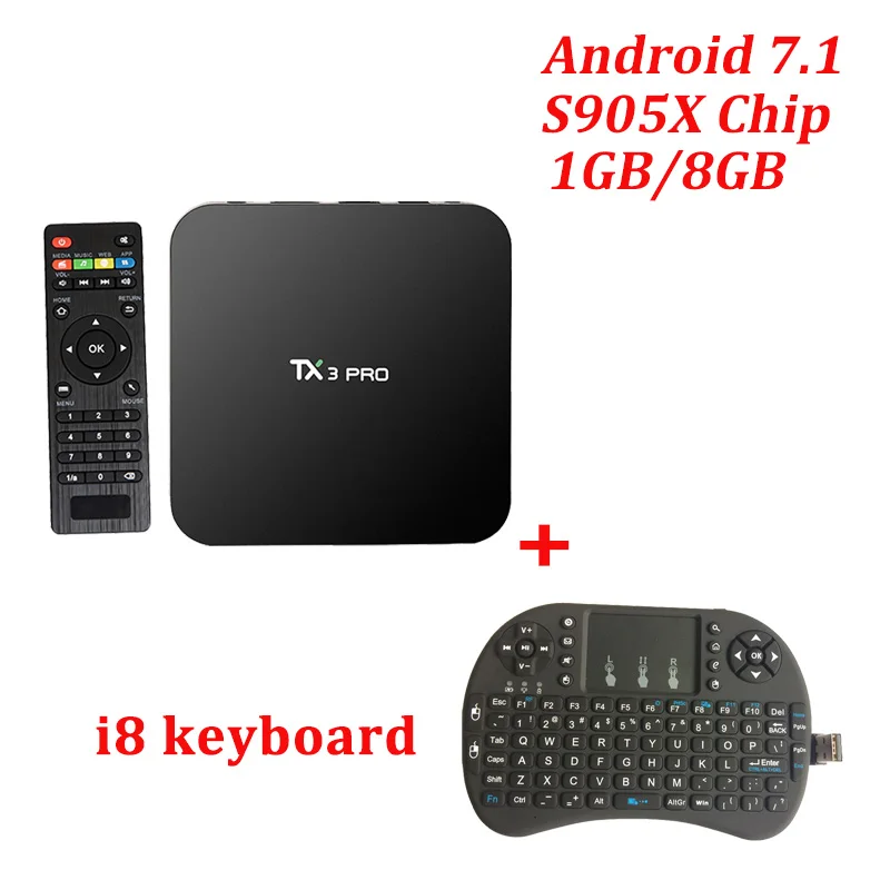 10 шт. TX3 pro tv box Android 7,1 Смарт медиаплеер Amlogic S905x или Amlogic S905W четырехъядерный 1 ГБ 8 ГБ H.265 4k* 2K HD телеприставка - Цвет: TX3 PRO S905X add I8