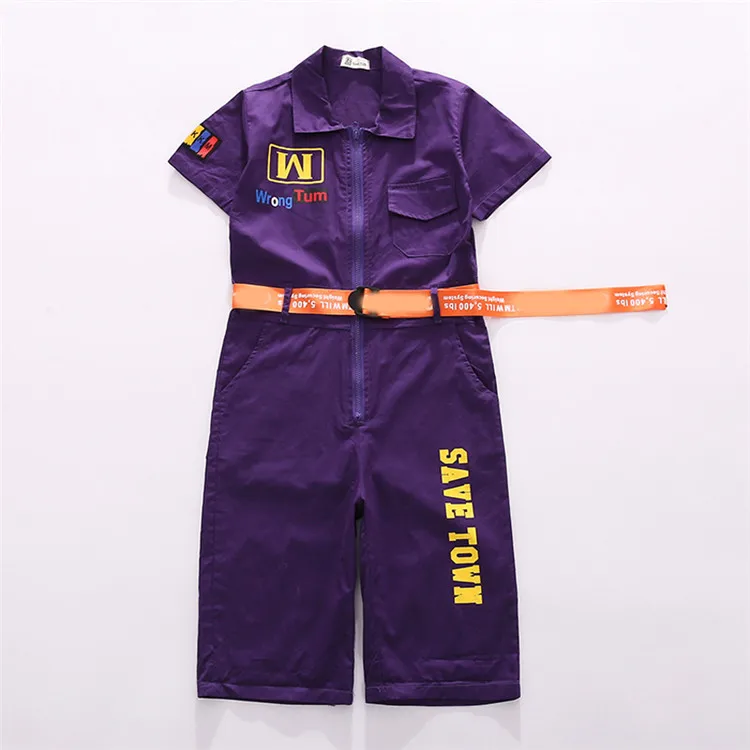Purple ZJHT комбинезон для девочек и мальчиков-подростков, прыгающее кресло-качалка, B-box, одежда для детей, детские комплекты с короткими рукавами, хлопковые костюмы, LM004 - Цвет: Purple