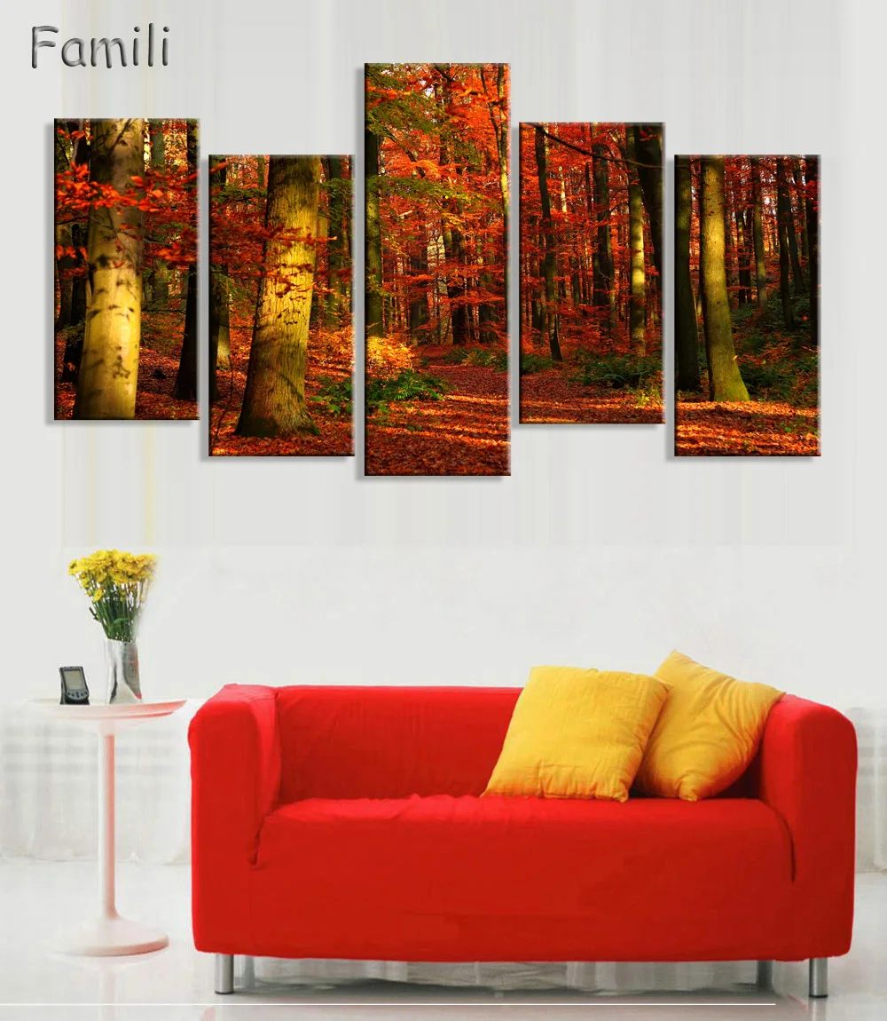 

5 Panels HD Canvas Painting Unframe Autumn Love Canvas Painting Landscape Pictures For Wall Decor Living Room Decoration