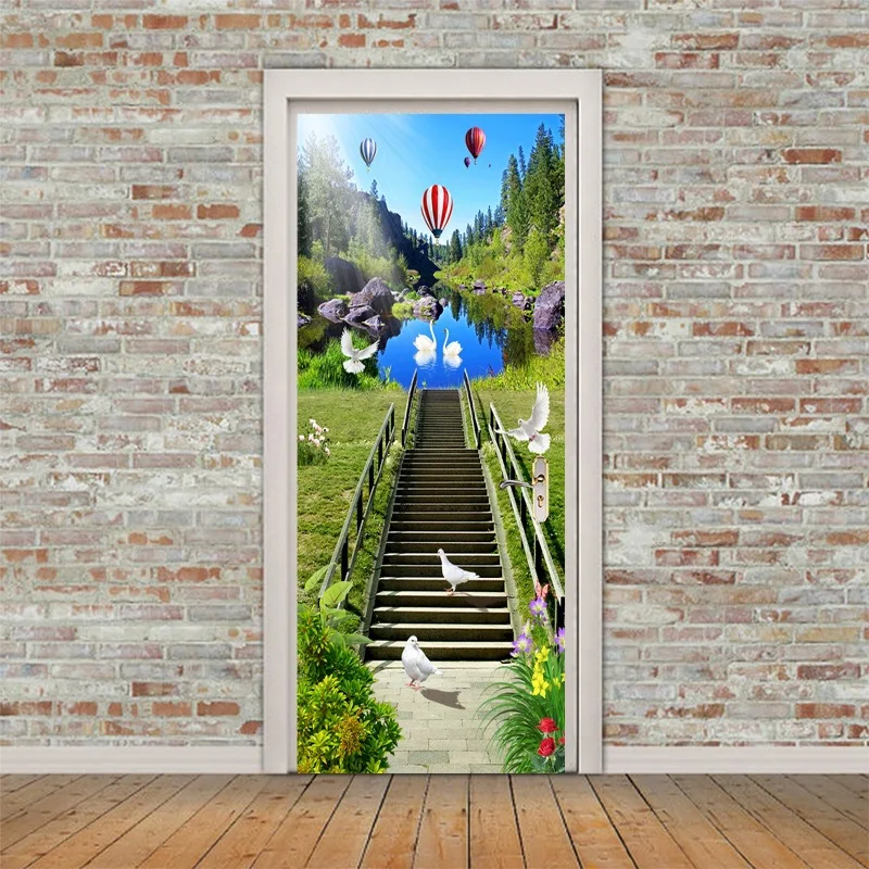 Door Stickers 77x200 см 3D вишневые Цветы зонтик наклейка на дверь для гостиной спальни водостойкие самоклеящиеся обои домашний декор Фреска Наклейка - Цвет: Door Stickers