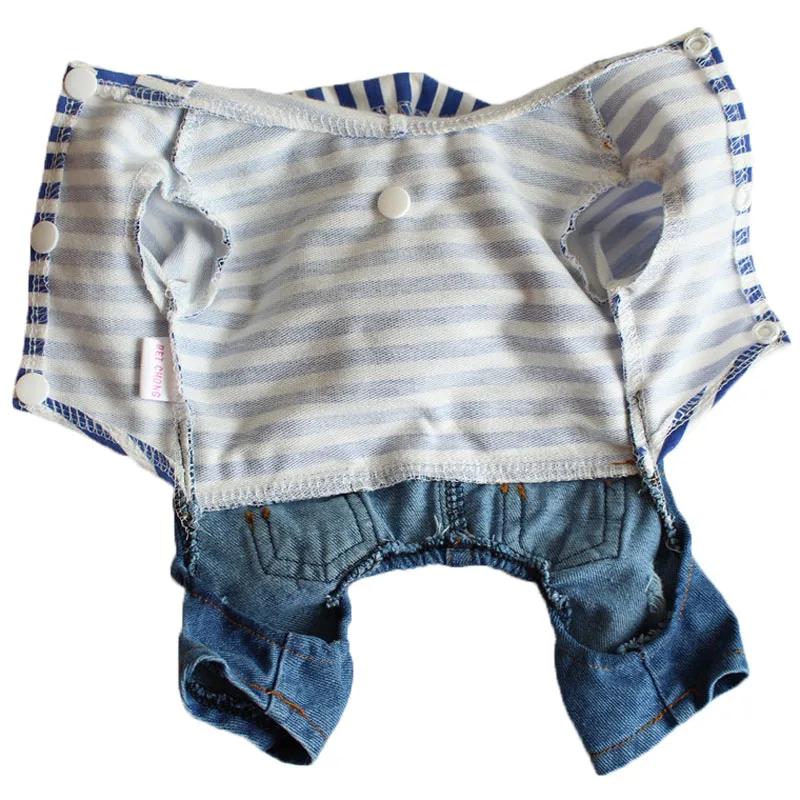 Stripe Denim Pet Dog Clothes Jean Hoodies Jumpsuits Coat Clothing For Small Dogs Plaid Casual Chihuahua Four-feet Jacket Apparel | Дом и сад