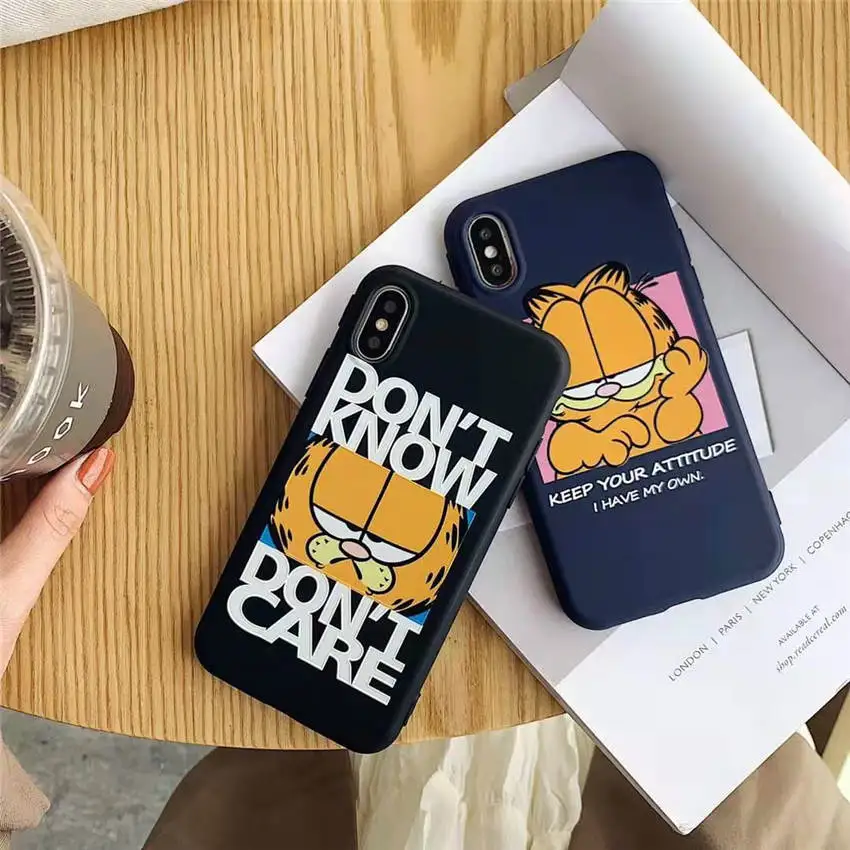 For iPhone XR XS MAX 8 7 6s Plus Phone Cases Full Back Covers Funny Yellow Garfield Lazy Cats Cartoons Pattern Fundas Coque Capa |