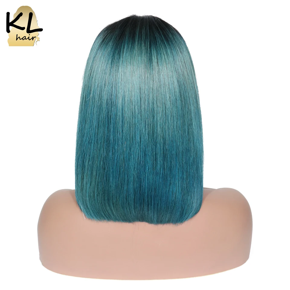 KL Ombre Color Bob Wigs Green Lace Front Human Hair Straight Brazilian Remy Short Pre Plucked With Baby | Шиньоны и парики