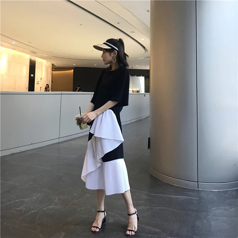 Женское платье с круглым вырезом и оборками Элегантное летнее Хлопковое в стиле