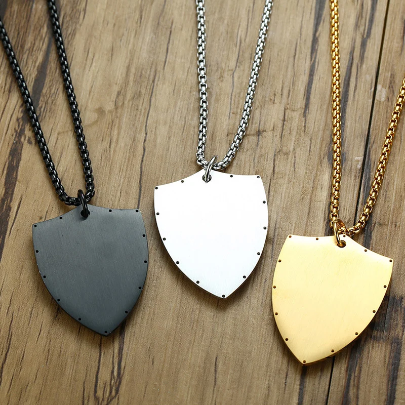 Личности надписи Щит Кулон ожерелье из нержавеющей стали черный/золото/серебро