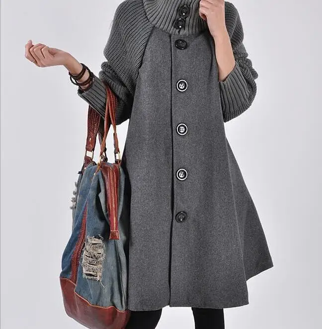 

Autumn and winter new Korean version of the large size women's long section loose woolen coat cloak wool windbreaker jacket
