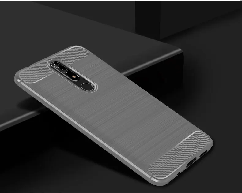 Чехол из углеродного волокна для Nokia 5 1 Plus + закаленное стекло тонкий